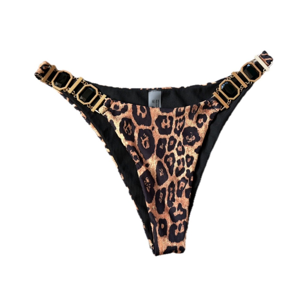 SHEIN Leopard Print Bikini Bottom with Black and Gold Accents